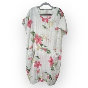 Made In Italy white pink floral Dress line/cotton blend